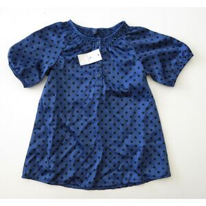 NWT Baby Gap kids blue satin black polka dot top shirt blouse A-line swing 4 5